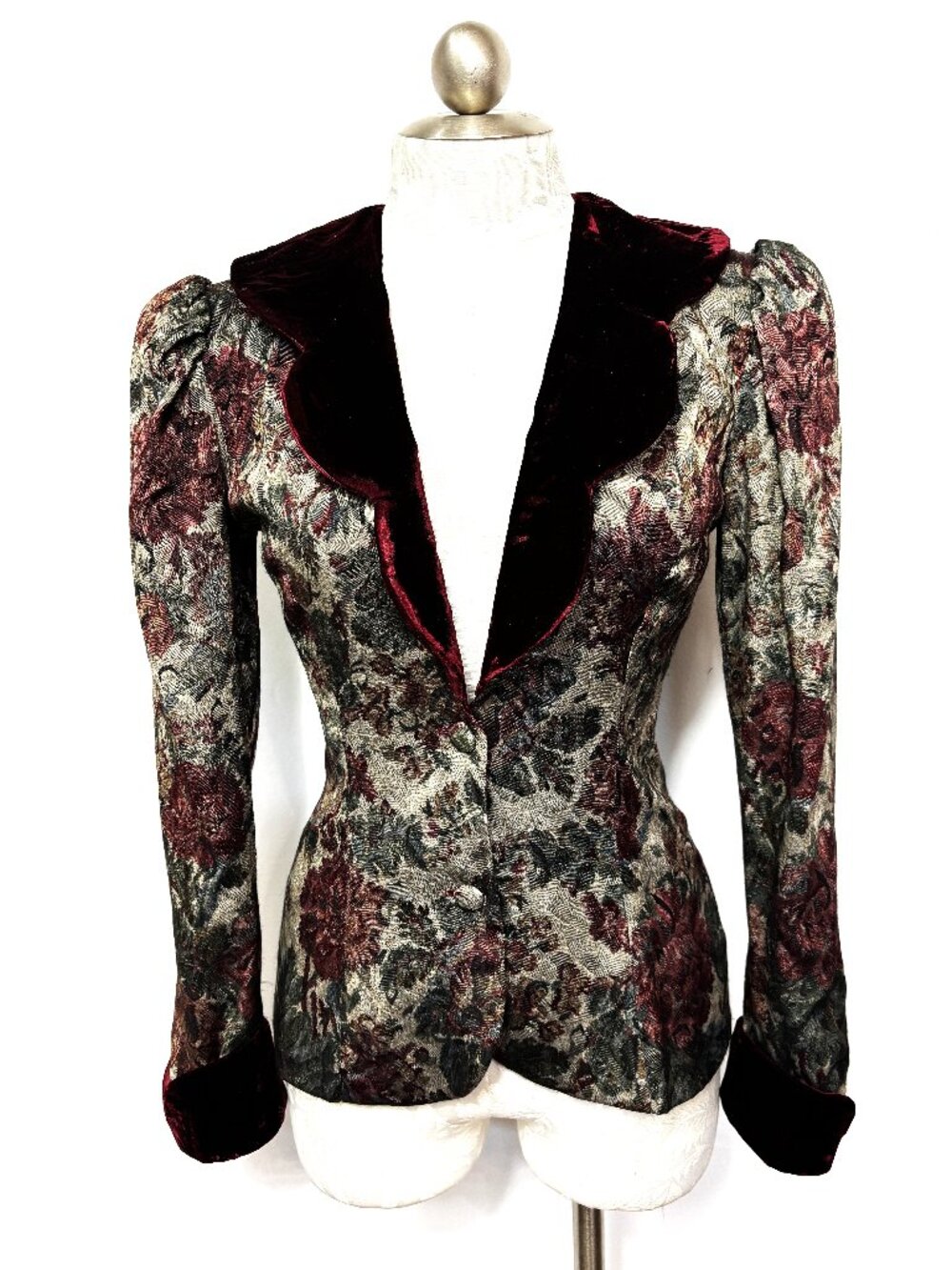 VTG 90’s Scott McClintock Wine Floral Button Jacket Top Sz 12